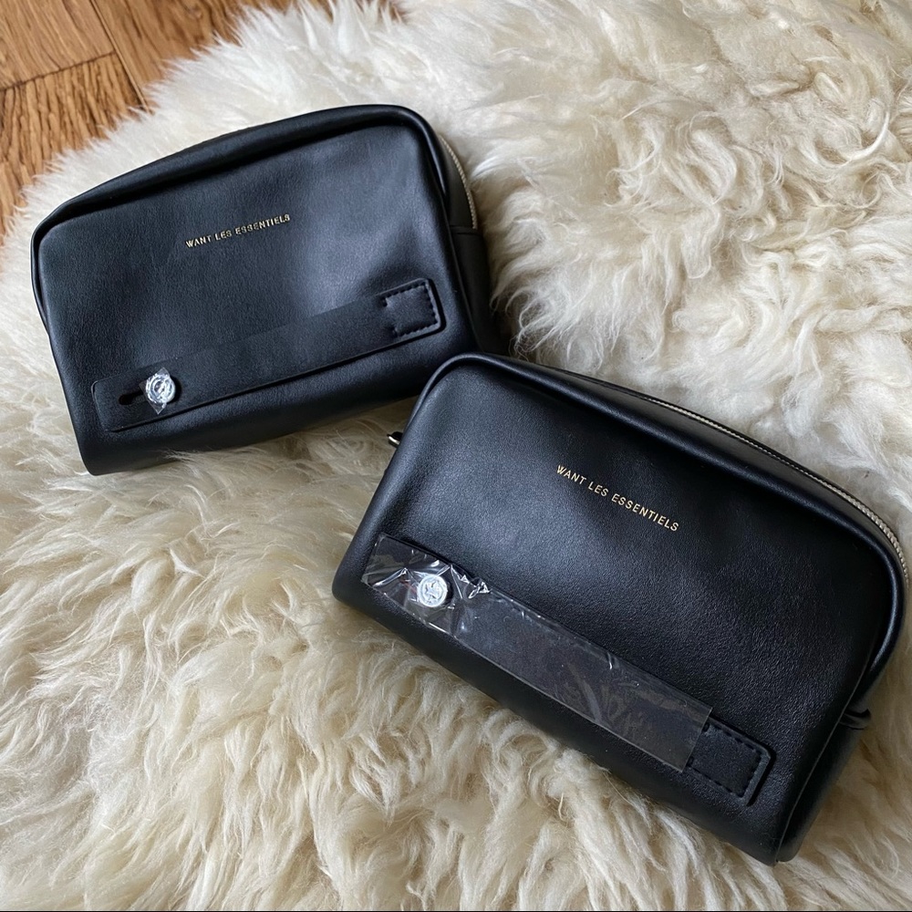 2 pc WANT Les Essentials Black Vegan Leather Travel Pouch Set